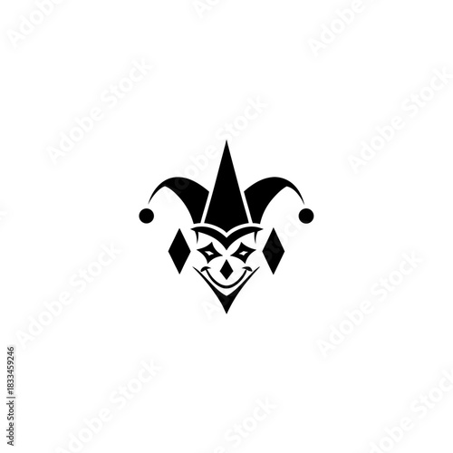 Black silhouette of a jester face art on transparent background