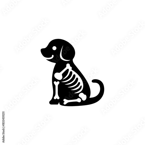 Silhouette of a dog with skeleton on transparent background
