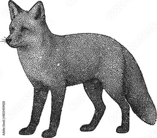 Halftone Fox Illustration in Black and White
