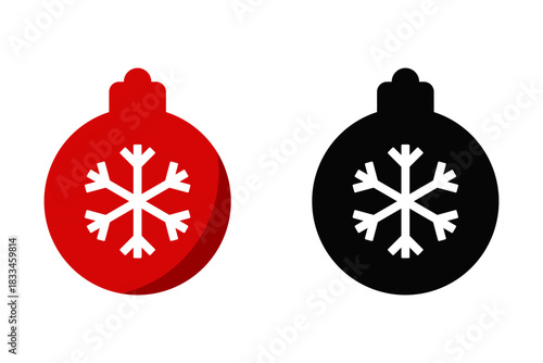 Xmas Christmas Tree Decoration Ball with Snowflake Winter Symbol Red and Black Element Symbol Icon Set, Vector Image