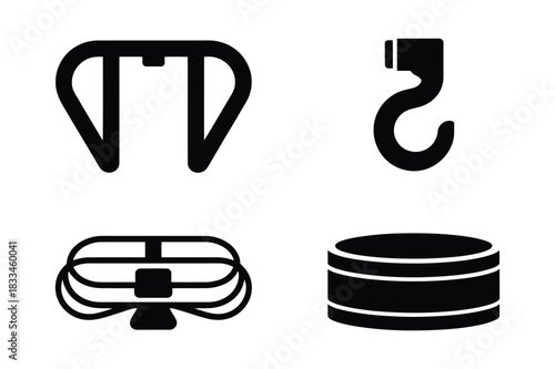 Four icons representing lifting and rigging equipment