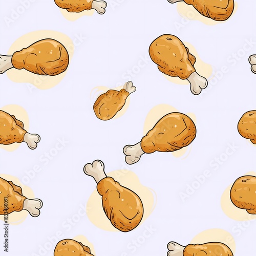 Seamless pattern of chicken legs. Hand drawing Doodle chicken legs. Fried chicken doodle pattern background. Fried chicken Seamless Pattern for coloring kids books