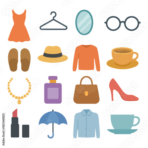 Fashion Essentials Array: A meticulously curated collection of everyday fashion essentials. Each element complements a stylish narrative, from chic apparel to refined accessories.