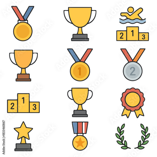 Sports Icon Set: A vibrant collection of sports icons, each meticulously crafted to represent the essence of achievement, triumph, and the spirit of competition.