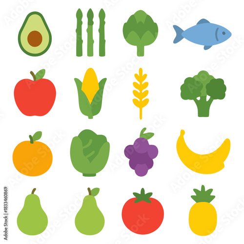 Abundance of Nutritious Foods: A vibrant collection of healthy foods, including fresh fruits, vegetables, and grains, promotes well-being and a balanced lifestyle. 