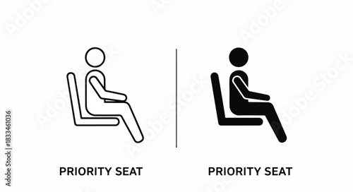 Two icons illustrating priority seating, one as an outline and the other as a solid silhouette, both labeled "PRIORITY SEAT".