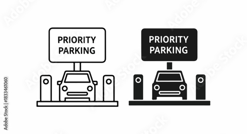 Two icons showing a car parked in a priority parking spot, one in outline and one in solid fill style.