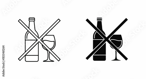 No alcohol allowed sign, prohibition of alcoholic beverages symbol.
