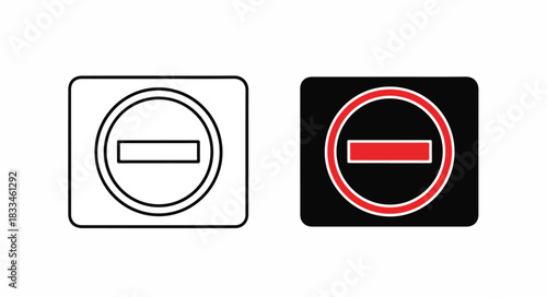 Two versions of a no entry sign, one outlined and one filled, on a white background.