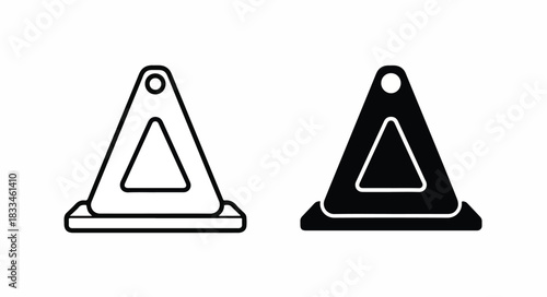 Two triangular warning sign icons, one in outline and one solid, representing caution or hazard.