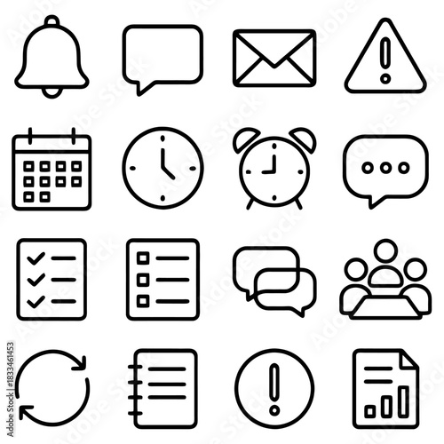 Digital Communication Symbols: A collection of meticulously crafted digital communication symbols, essential tools for effective interaction, organized in a visually clean, minimalist design.