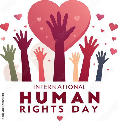 International human rights day celebration with diverse hands reaching towards a heart symbol