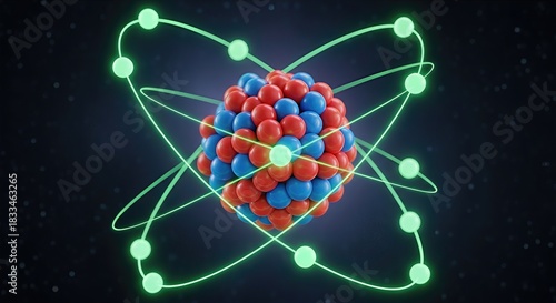 Atom structure essence: moving electron, central proton, neutral neutron, atomic core, circular orbit, invisible charge, balanced mass, magnetic spin, molecular bond, quantum level,