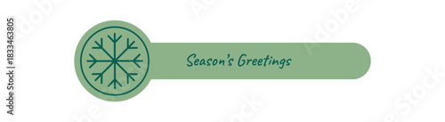 Flat green holiday sticker label with snowflake outline. Christmas badge for box seal and winter decoration. Festive element suits holiday packaging or seasonal gift.