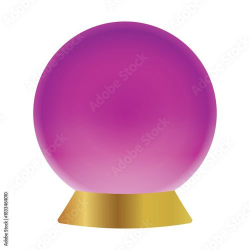 Crystal ball for fortune telling, a magical tool used by fortunetellers and magicians. Magic purple glass crystal ball isolated on a white background. Vector illustration.