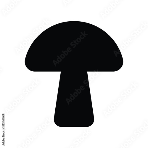 Silhouette mushroom icon. Simple black flat fungi design symbol. Template elements, mushroom farm logo, cooking food concept. Fungus clip art, decorative sticker or print, isolated on white background