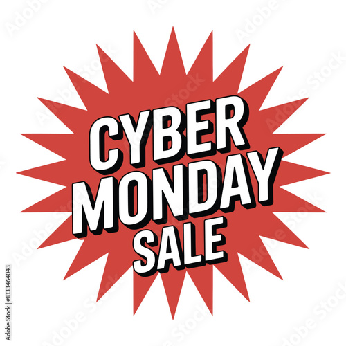 A red starburst graphic proclaims a Cyber Monday sale event.