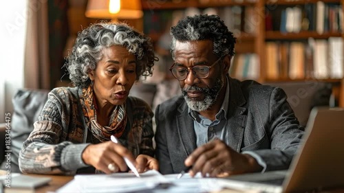 Senior Couple Analyzing Financial Documents Together at Home