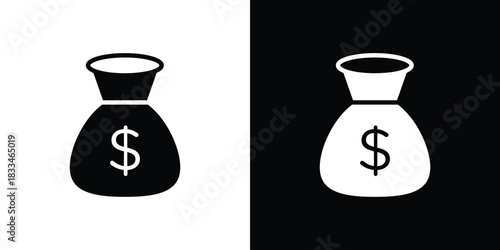 Money bag icon set. flat icon collection. flat line silhouette set.