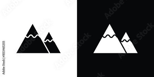 Mountain icon set. flat icon collection. flat line silhouette set.
