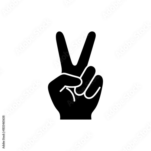 Filled black peace sign hand icon representing harmony and unity