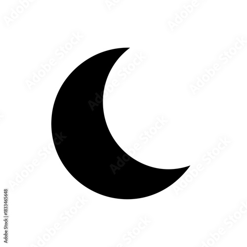Filled black crescent moon icon for design and decoration purposes