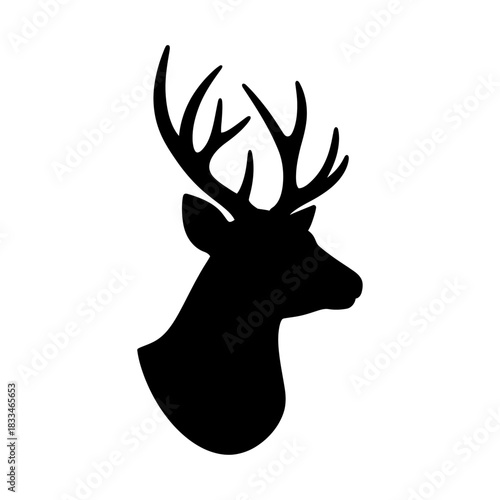 Filled black silhouette of a deer head icon