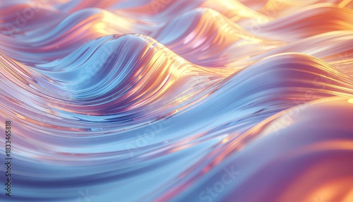 Abstract flowing waves of liquid metal in warm golden and cool blue tones with a metallic sheen and detailed texture under dramatic lighting