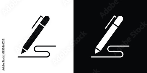 Pen icon set. flat icon collection. flat line silhouette set.