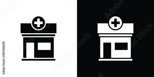 Pharmacy icon set. flat icon collection. flat line silhouette set.