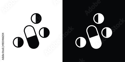 Pills icon set. flat icon collection. flat line silhouette set.