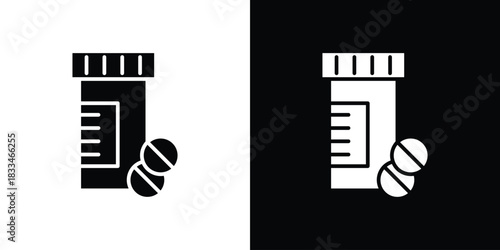 Pill bottle icon set. flat icon collection. flat line silhouette set.