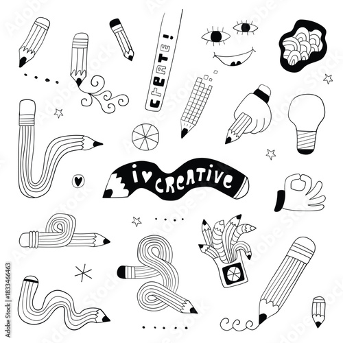 Pencils collection for kids paint education , hand drawn doodles art tools isolated vector elements
