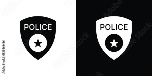 Police badge icon set. flat icon collection. flat line silhouette set.