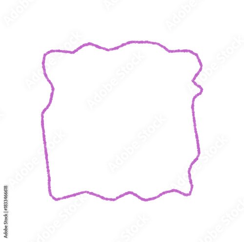 Wavy crayon outline rectangle forms a pastel text box with fluid sketch border on a white background. Hand drawn frame and border create fluid graphic textbox style for creative template or modern