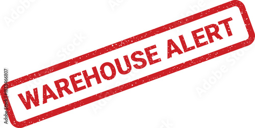 A red rectangular rubber stamp displaying warehouse alert, signifying an important notification or critical issue