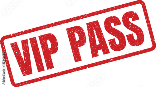A red rectangular rubber stamp illustration with rough texture showing important VIP PASS lettering for exclusive access