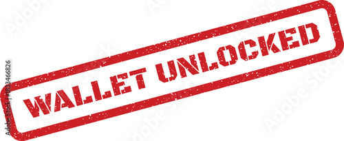 A red rectangular rubber stamp indicating a digital wallet has been successfully unlocked, signifying secure access