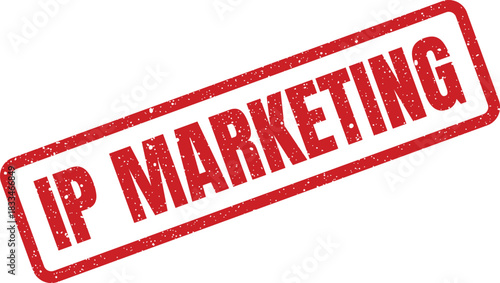 A red rubber stamp featuring IP MARKETING text with a distressed texture, suitable for business communication
