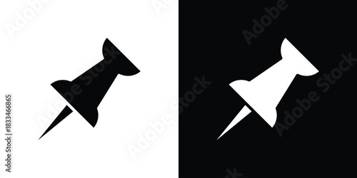 Push pin icon set. flat icon collection. flat line silhouette set.