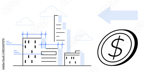 Real estate investment, urban planning, financial growth, construction projects, housing market, development strategy. City skyline with highlighting financial growth. Real estate investment