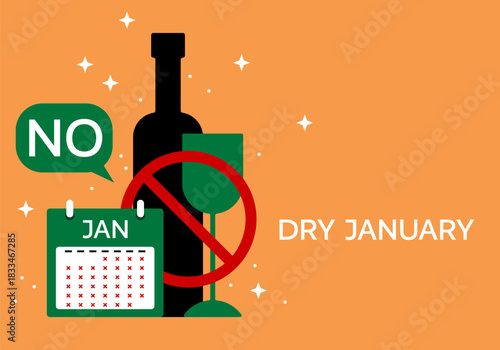 Dry January background banner or poster design template. Dry January Background