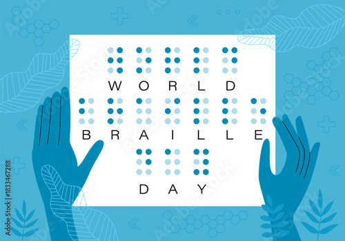 Braille reading. World Braille Day Vector Design