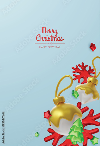 Festive greeting card design with elegant gold decorations and soft white elements for Christmas and New Year themes