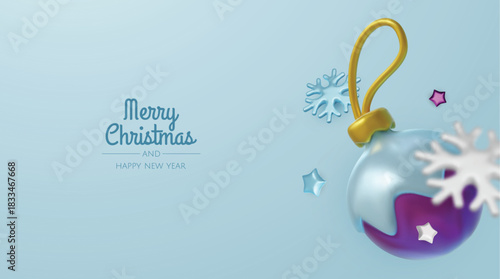 Elegant pastel Christmas baubles and winter elements form a light, joyful holiday background ideal for cards, banners, and festive promotions