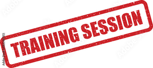 A vintage style rubber stamp indicating a training session, featuring a distressed texture and a rectangular shape for learning activities and schedules