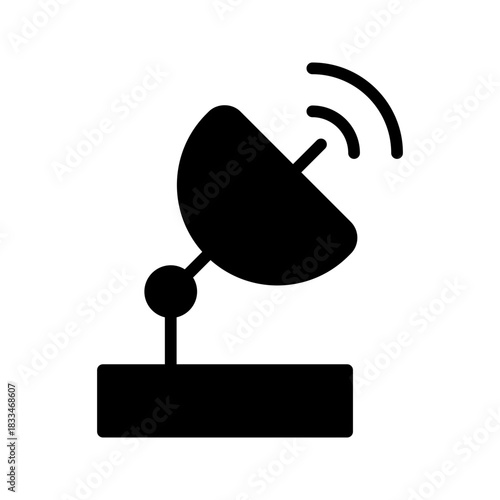 Communication Satellite Dish Signal Flat Black Icon

