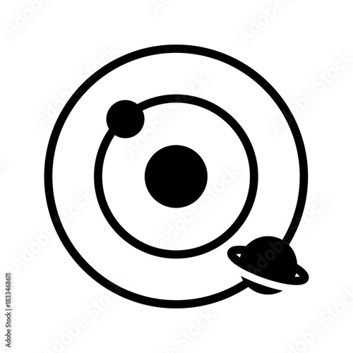 Solar System Planets Orbit Flat Black Glyph Icon
