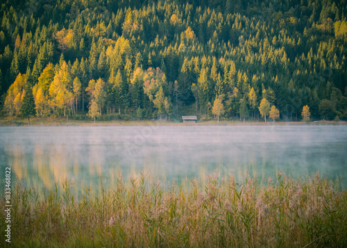 foggy morning at the white lake in Austria