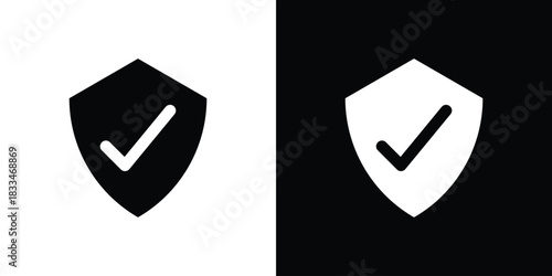 Shield check mark icon set. flat icon collection. flat line silhouette set.